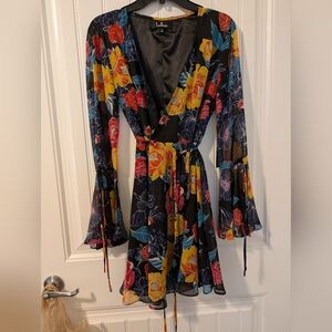 Floral Wrap Dress with Bell Sleeves